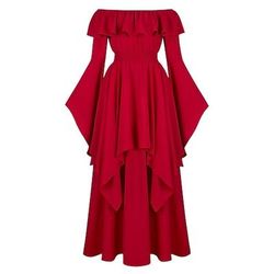 Elegante Medievale Rinascimento Abito da cocktail Abito ispirato alla Reggenza Manica a Palloncino Vichingo Elfico Senza spalline Tinta unica Costume Per donna Celtico Costumi da pirata Fantasia