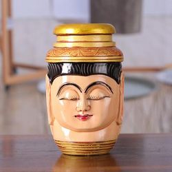 Serene Words,'Buddha-Themed Hand-Painted Kadam Wood Pen Holder'