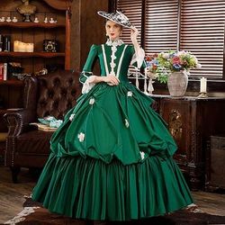 Vintage Rococò Rinascimento Maxi Vestito Normale A sbuffo Principessa Sposa Pieghettato Con Volant Principessa Girocollo Costume Per donna Halloween Carnevale Mascherata Feste Halloween Performance