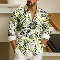 Per uomo Foglia Piante Fiori tropicali Camicia Camicia button-down Camicie hawaiane Manica Lunga Hawaiano All'aperto Vacanza Ferie Estate Primavera Collo ripiegato Stampa 3D camicie con colletto Rosa