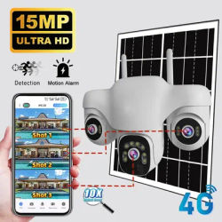 Outdoor Solar Security Camera 4G Surveillance Cam 15MP Triple Lens Solar Panel Color Night Vision Two-Way Talk Home Video CCTV