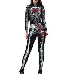 Tuta Intera Costume Cosplay Body Catsuit a Corpo Intero Teschio scheletro Un Pezzo Cosplay Bambini Adulti Per donna Mascherata Feste Halloween Vestirsi