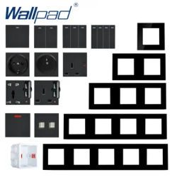 S6 Black Glass Sockets and Switches 220V DIY Electrical Wall Plugs Button Light Switch Power Outlet Built-in Socket DIY Wallpad