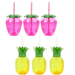 6/10/12pcs Hawaiian Summer Pineapple Drinking Cups Strawberry Shaped Juice Drink Cups for Birthday Wedding Beach Pool Party