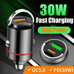 30W Dual USB Car Charger Mini USB Type C Car Phone Charger QC3.0 Fast Charging Adapter for iPhone 16 15 14 Xiaomi Huawei Samsung