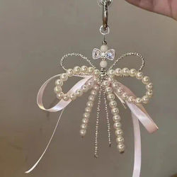 Women's Bag Pendants Sweet Ballet Style Pink Bow Pearl Fashionable Kawaii Bag Accessories Multifunctional Phone Chains Keychains