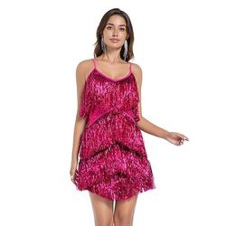 Anni Ruggenti Anni 1920 Mini Abito Flapper Senza maniche Il grande Gatsby Ragazza Flapper Paillettes Frange Scollo a V Costume Per donna Natale Carnevale Festa serale Matrimonio speakeasy Adulti