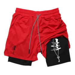 Quick-drying Sports Shorts Men's 2-in-1 Fitness Pants Running Exercise Shorts Sportswear with Mobile Phone Pocket Men's RL0395