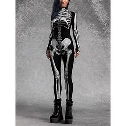 Body Catsuit a Corpo Intero Teschio Scheletro Costume Spaventoso Bambini Adulti Per uomo Per donna Ragazzi Halloween Carnevale Giorno della morte Club Feste Performance Costumi di Halloween facili