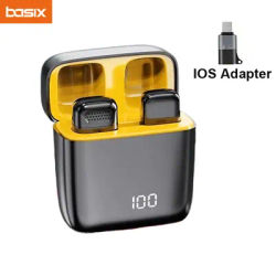 Wireless Stereo Lavalier Microphone with Charging case for phone Live Interview Outdoor Mini Noise Cancelling 2.4G Lapel Mic