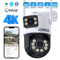 8MP 4K iCSee WiFi Camera PTZ Dual Screens Auto Tracking Night Vision CCTV Surveillance Camera Outdoor 6MP Security IP Camera