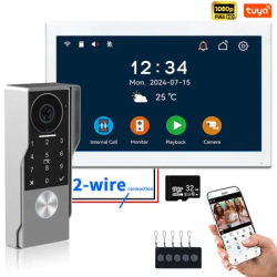 2-Wire Video Door Phone with TUYA App IC Card PIN Unlock 24 IP Camera Support Smart Video Intercom System for Home 1080P