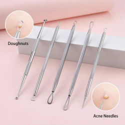 5Pcs Ingrown Hair Tweezers Acne Blackhead Removal Needles Black Dots Cleaner Pore Cleaner Deep Cleansing Face Skin Care Tools