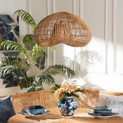 Hansa Natural Rattan Pendant Lampshade - Handcrafted Dome-Shape Ceiling Light Cover by Bali & Pari in Brown (Size OS)