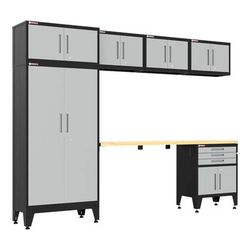 Armadillo Tough Grey 7-Piece Garage Cabinet Set with Levelers and Casters