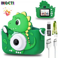 Dinosaur Kids Toy Cameras 1080P HD Video Camera 48MP Dual Camera With Silicone Protective Cover 32GB Card Boy Girl Birthday Gift