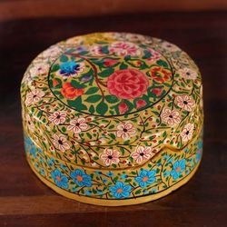 'Baroque-Inspired Floral Round Papier Mache Decorative Box'