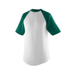 Augusta Sportswear 424 Athletic Youth Baseball Short Sleeve Top 2.0 in White/Dark Green size Large | Cotton/Polyester Blend
