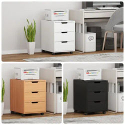 BonChoice 3 Drawers Mobile File Cabinet Wooden, Vertical File Cabinets with Drawer, Printer Stand Filing Storage for Home Office