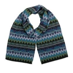 'Artisan-Made Soft 100% Baby Alpaca Scarf in Blue and Green'