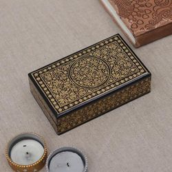Valley Splendor,'Blue Gold Papier Mache Wood Decorative Box with Floral Theme'