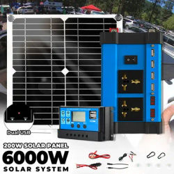 6000W Inverter Solar kits 30A Controller 5V Solar Panel Smart Phone Car Charge Camping Home Solar Power System for Home RV