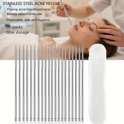 20pcs Stainless Steel Needles - Double-Ended Blackhead Extractors, Professional-Grade, Hypoallergenic, Ideal for Beauty Salons