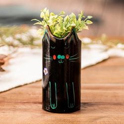 'Cat-Themed Ceramic Decorative Vase Utensil and Pen Holder'