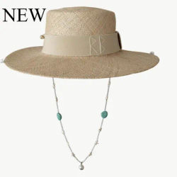 Chapeaux de paille d'été pour femmes, décoration de ruban, élégants pour robe de soirée, voyage, plage, chapeau de soleil, étoile de mer, chaîne de perles