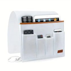 Felt Couch Armrest Organizer Recliner Storage Caddy For Magazines, Tablets & Remotes white