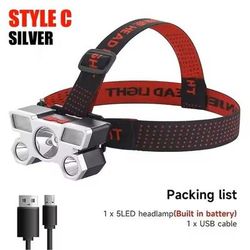 USB Rechargeable LED Headlamp With Built In Battery For Camping And Night Fishing t21 Style C 1 Pack