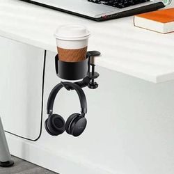 360 Rotating Desk Cup Holder Under Desk Metal Headphone Hanger Anti Spill Rack 360 Rotating Desk Cup Holder Under Desk Metal Headphone Hanger Anti Spill Rack