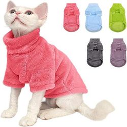 "Turtleneck Cat Sweater Coat Winter Warm Hairless Cat Clothes Soft Fluff Pullover Shirt For Maine Coon Cats Chihuahua Cl Purple XXL