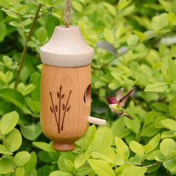 Wooden Hummingbird House Gift For Nature Lovers Circle