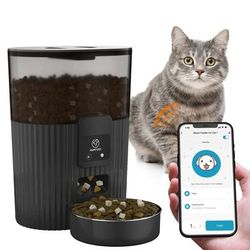 PAPIFEED Smart Automatic Cat Feeder, WiFi Remote Pet Food Dispenser For Cats And Dogs With Timed Portion Control pushbutton Black
