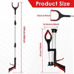 Foldable Portable Garbage Grabber Tool With Non Slip Jaw And Collapsible Litter Picker For Outdoor And Home Use red