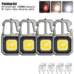 Mini LED Flashlight: Rechargeable Keychain Lamp For Outdoor Camping | Portable Pocket Tool With Screwdriver & Safety Ham Grey 4PCS