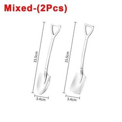 Stainless Steel Shovel Spoon Set For Coffee, Tea, Ice Cream, Dessert Creative Kitchen Tableware Cutlery Mixed(2Pcs)