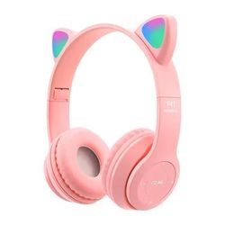 Wireless Bluetooth Headphones Cat Ears LED Light Stereo Headset With Mic pink