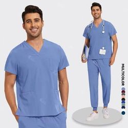 Lightweight Anti Wrinkle Nursing Scrub Set For Men And Women l light Blue