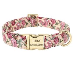 Custom Floral Dog Collar & Leash Set Personalized Pet ID Collar For Small, Medium, Large Dogs M 1