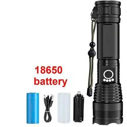 Rechargeable LED Tactical Flashlight With Telescopic Zoom For Outdoor Camping Or Fishing 18650 Battery