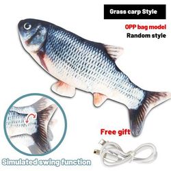 Soft Plush USB Charger Fish Cat Toy: Interactive 3D Simulation Dancing Wiggle Ideal Pet Chewing & Interaction Supplies Color: Grass Carp