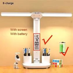 Rechargeable LED Table Lamp With Fan And Clock Display For Study And Reading c2charging