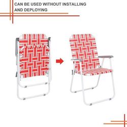 Folding Web Chair, Lightweight Beach, Lawn & Patio Chairs With Webbed Strap Design, Portable Outdoor Seating red