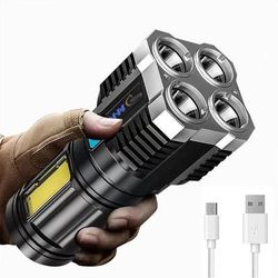 Portable USB Rechargeable LED Flashlight: Waterproof Handheld Lantern For Outdoor Camping, Hiking COB Led Flashlights Emitting Color: 4 Core
