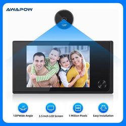 3.5 Inch Digital Door Viewer With 120 Wide Angle Lens And HD Display Battery Powered Peephole Camera black