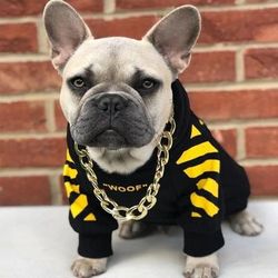 Adidog Stripe Pattern Hoodie: French Bulldog Clothes M 1