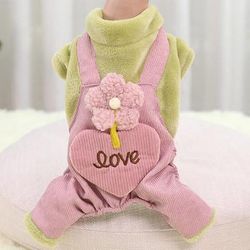 Warm Pet Dog Coat For Autumn Winter: Cute Flower Love Pants Jumpsuit For Small Dogs XL 2