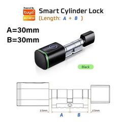 Tuya Bluetooth Smart Cylinder Lock, Fingerprint & IC Card Access, Includes Battery, Easy S1 Replacement Quick Install black
